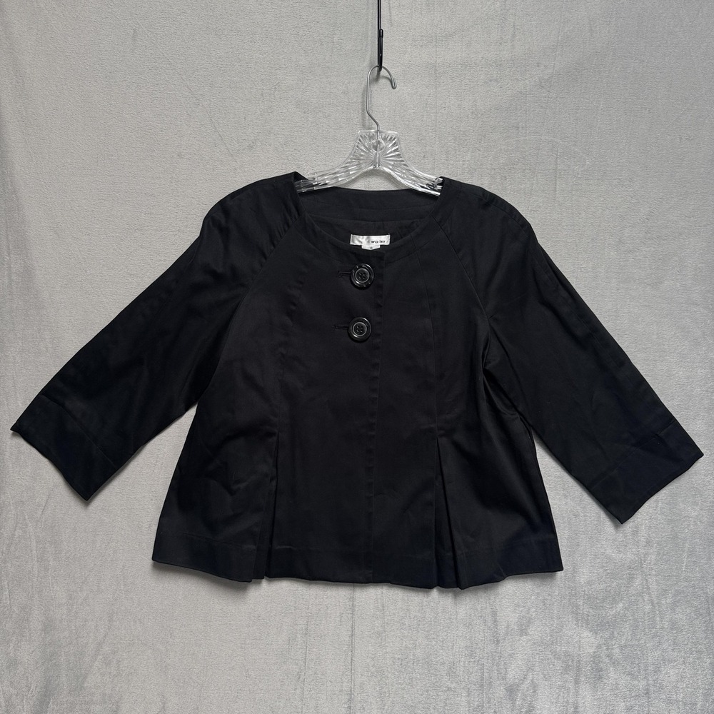 WD-NY Jacket Womens 10 Black Cotton Blend Pleated 3/4 Sleeve Button Front Short